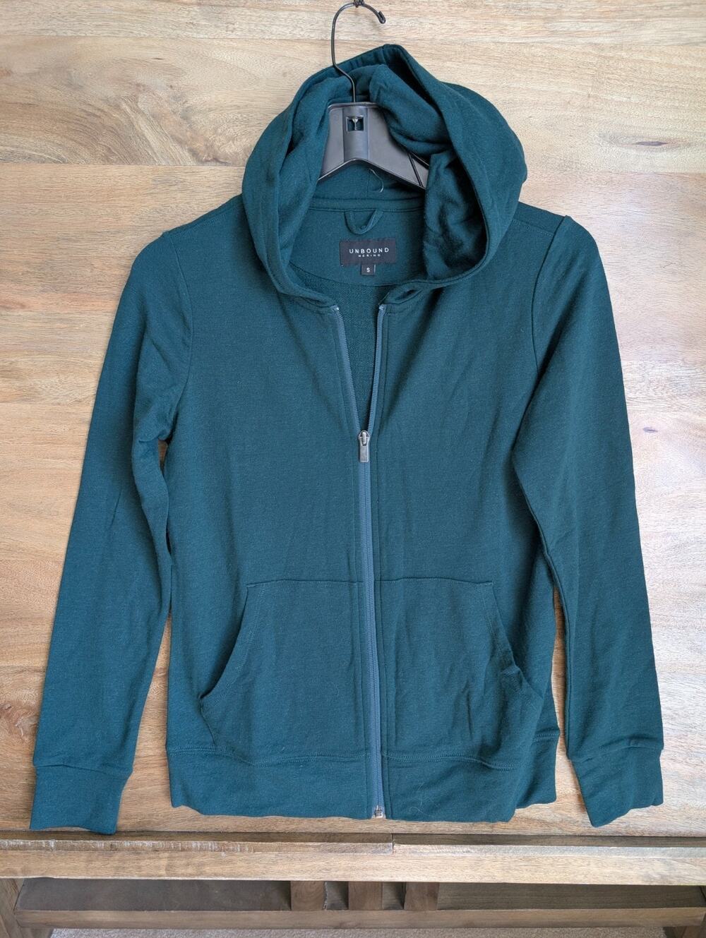 NWT Unbound Merino Hoodie Womens Small Dark Green Wool Blend Stretch Full Zip